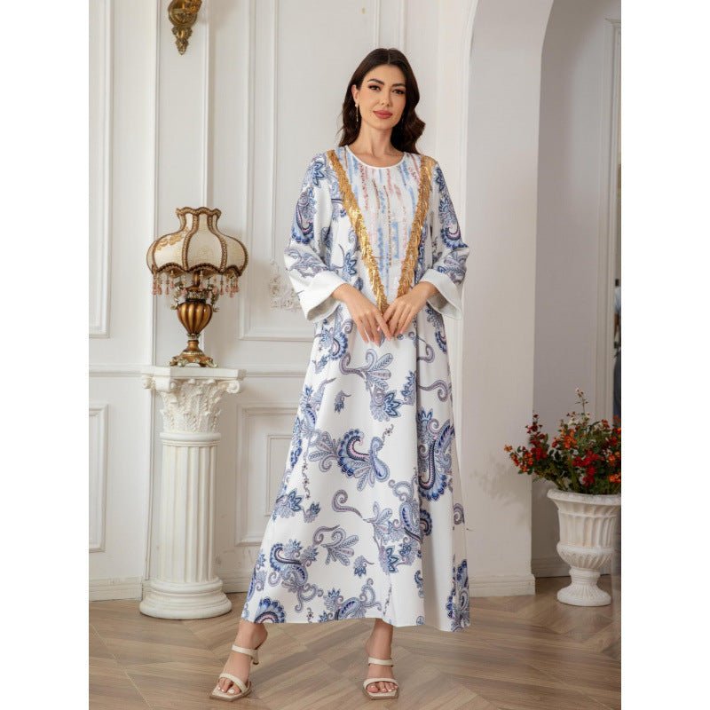 Sw0821 Amazon Women's Printed Robe Evening Dress European and American Cross-Border Dress Wholesale Long - Cozy & Co. Market