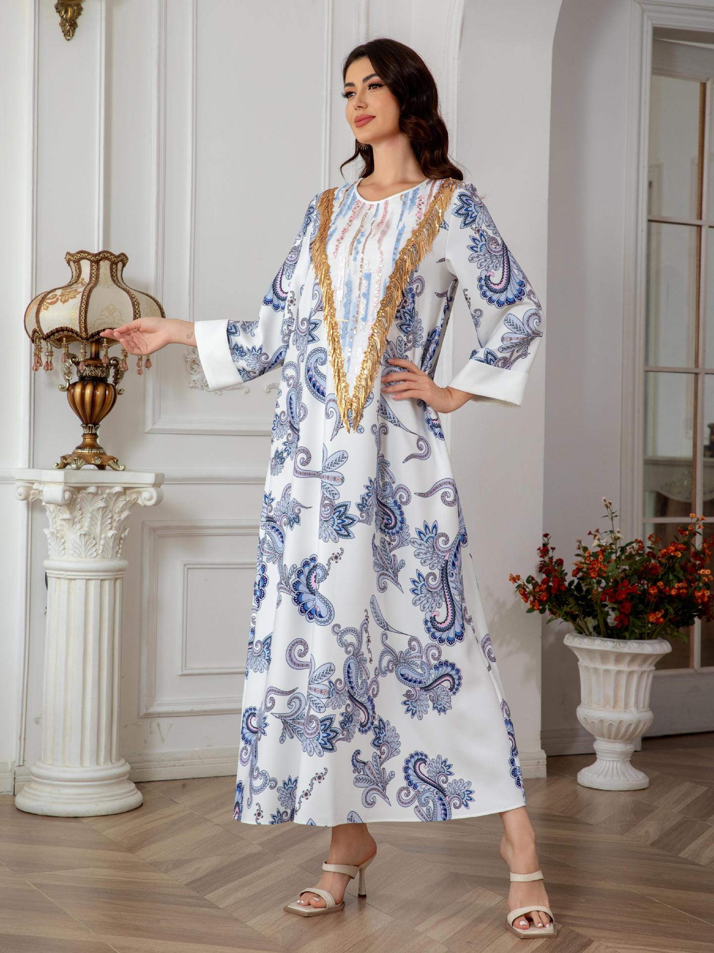 Sw0821 Amazon Women's Printed Robe Evening Dress European and American Cross-Border Dress Wholesale Long - Cozy & Co. Market