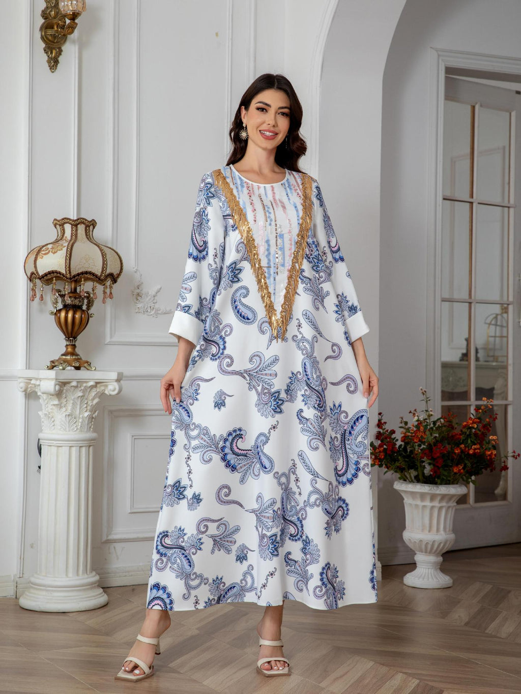 Sw0821 Amazon Women's Printed Robe Evening Dress European and American Cross-Border Dress Wholesale Long - Cozy & Co. Market
