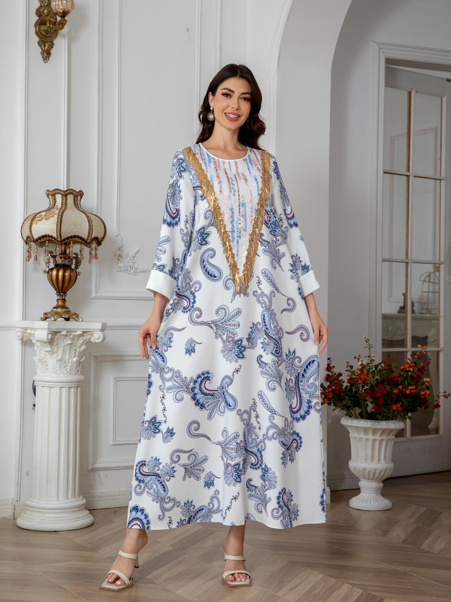 Sw0821 Amazon Women's Printed Robe Evening Dress European and American Cross-Border Dress Wholesale Long - Cozy & Co. Market