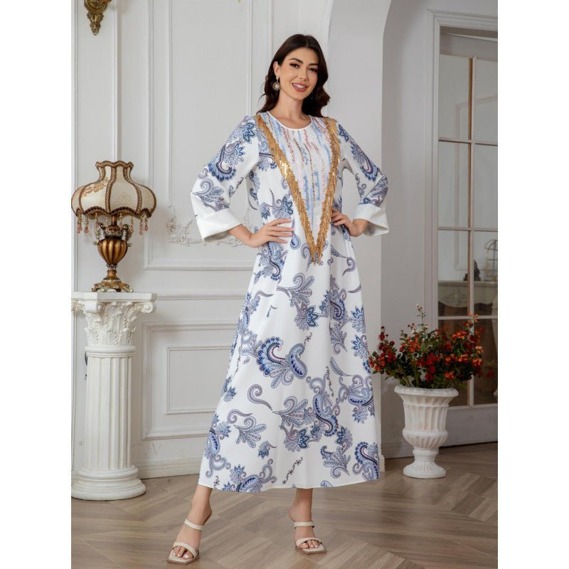 Sw0821 Amazon Women's Printed Robe Evening Dress European and American Cross-Border Dress Wholesale Long - Cozy & Co. Market