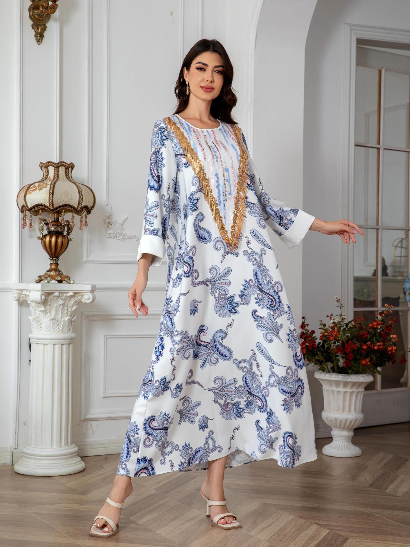 Sw0821 Amazon Women's Printed Robe Evening Dress European and American Cross-Border Dress Wholesale Long - Cozy & Co. Market