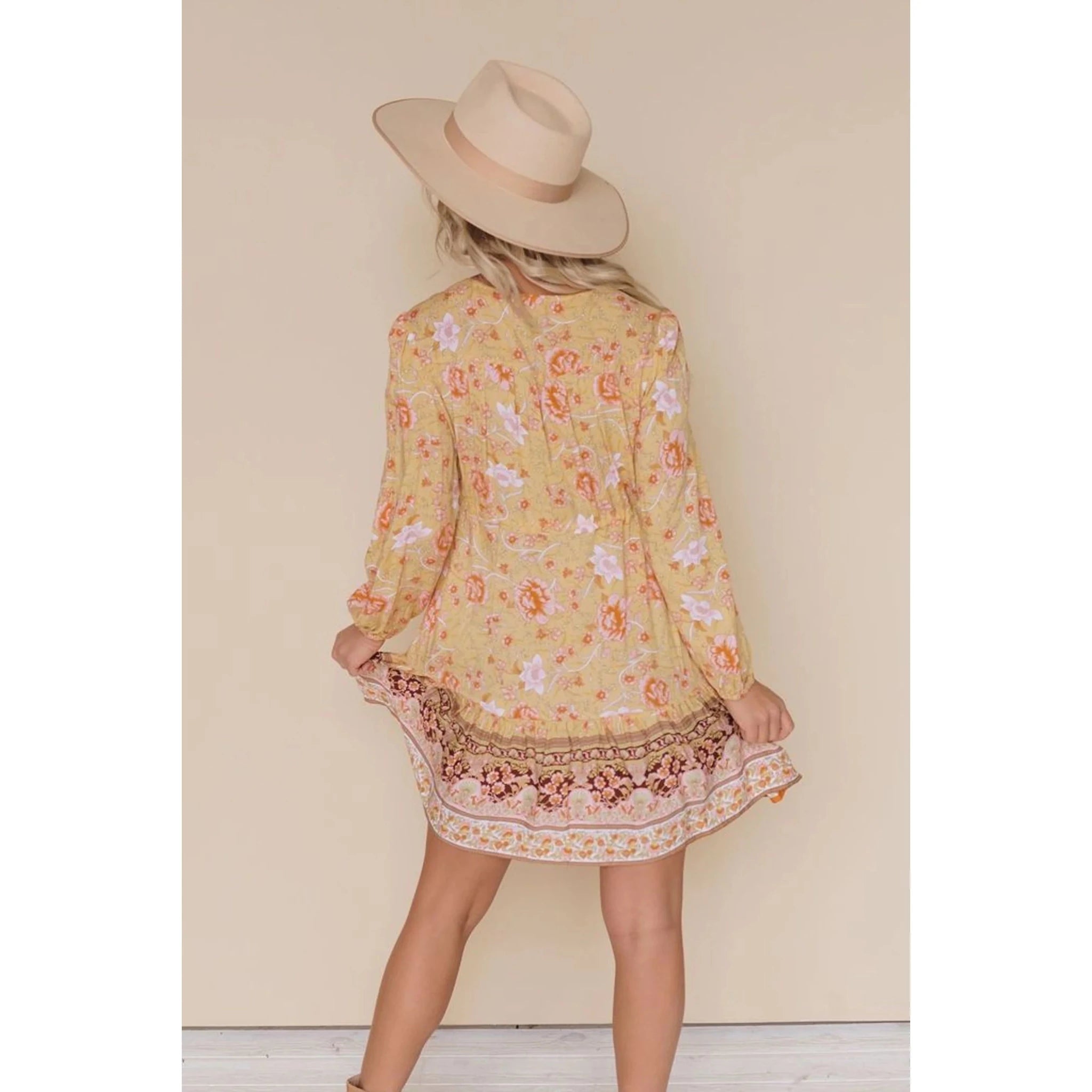 TD Malibu Mini Dress Elegant Floral Geometric Print One Size/XS Modest Party Style Square Collar Floor-Length for Day Occasions - Cozy & Co. Market