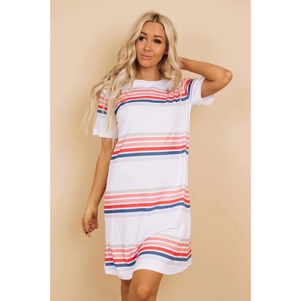 TD Wade Plus-Size T-Shirt Dress Empire Waistline Striped Ruffled Elegent Cute for Club Vacation XL Floor-Length for Spring - Cozy & Co. Market