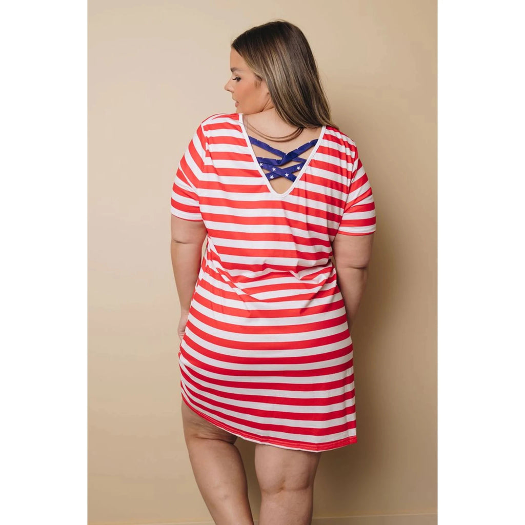 TD Women's Plus Size Midi Dress Stars Stripes Loose Straight Silhouette Knee Length Simple Summer Style-Sizes XL 2XL 3XL 4XL 5XL - Cozy & Co. Market