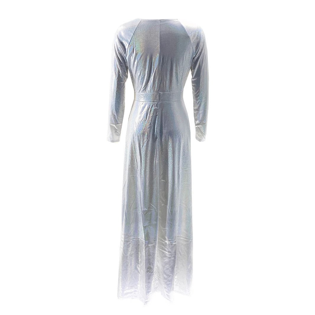 TD2506 European and American New Foreign Trade Spring and Autumn Sexy dress Split Solid Color Sequin Long Mop Evening Dress - Cozy & Co. Market