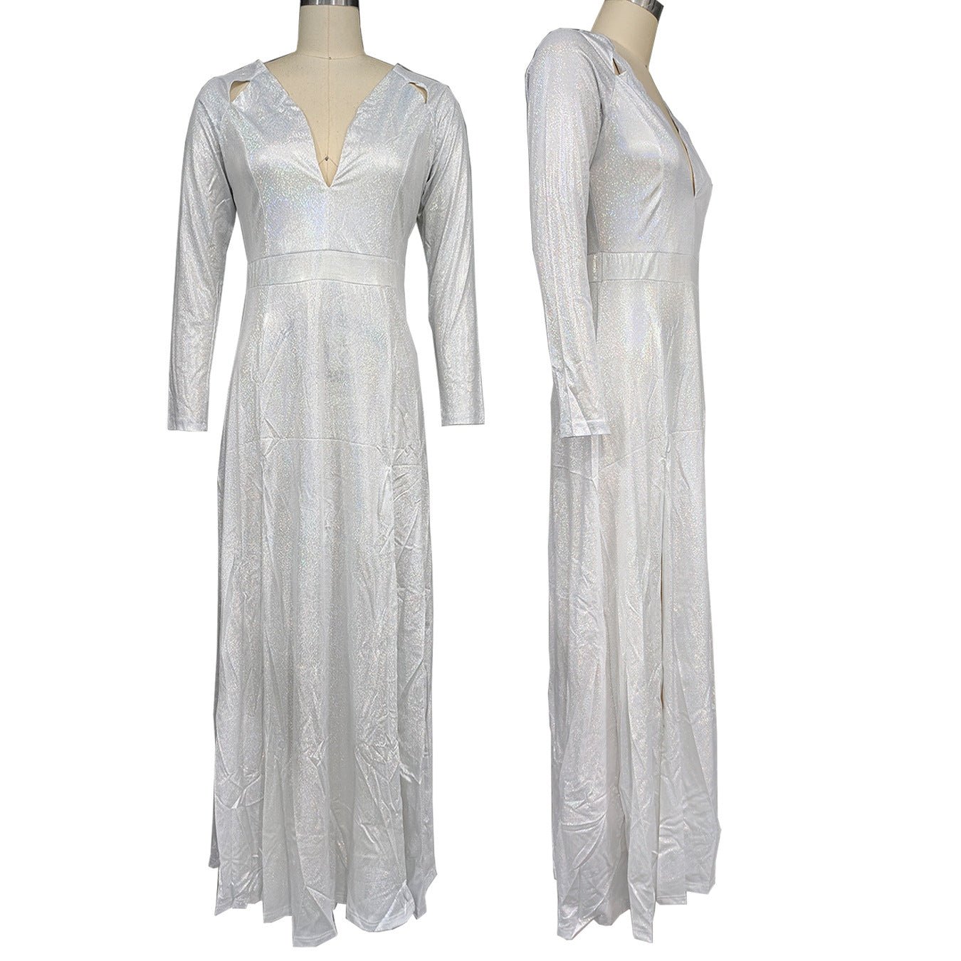 TD2506 European and American New Foreign Trade Spring and Autumn Sexy dress Split Solid Color Sequin Long Mop Evening Dress - Cozy & Co. Market