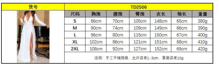 TD2506 European and American New Foreign Trade Spring and Autumn Sexy dress Split Solid Color Sequin Long Mop Evening Dress - Cozy & Co. Market