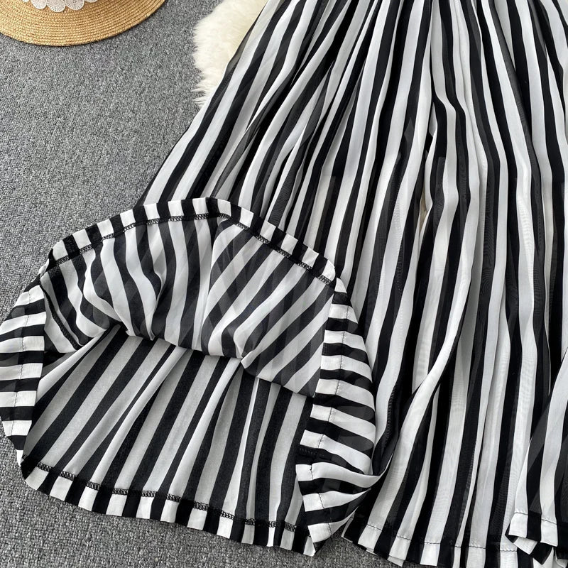 Temperament V-neck Chiffon Stripe Waist Throwing Leggings Summer New Sleeveless Jumpsuit Women's Wide Leg Jumpsuit - Cozy & Co. Market