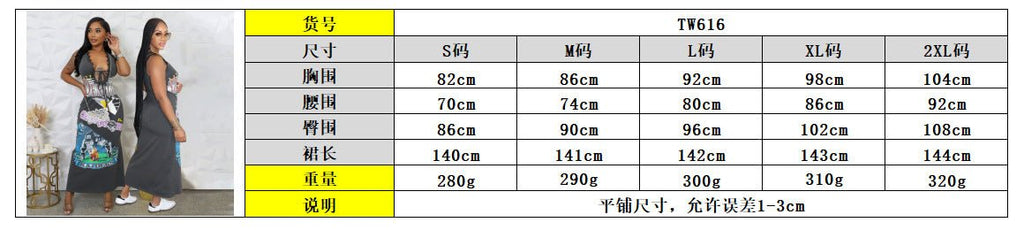 TW616 European and American Sexy Women's Lace-up V-neck Sleeveless dress American Style Street Hot Girl Printed Lace Long Dress with Sling - Cozy & Co. Market