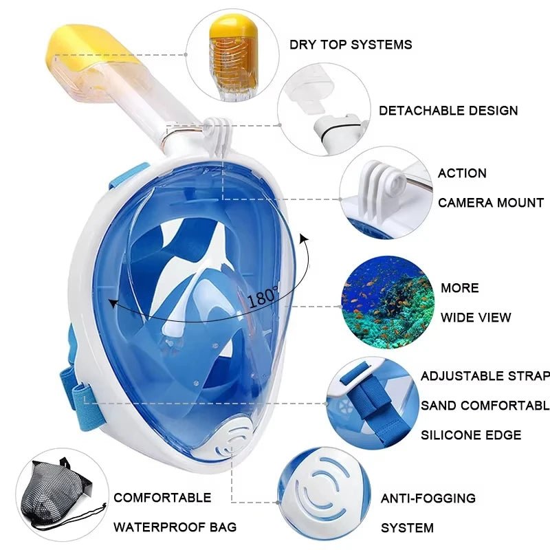 Underwater Scuba Anti Fog XIAOTREE Full Face Diving Mask Snorkeling Respiratory Masks Safe Waterproof Swimming Equipment - Cozy & Co. Market