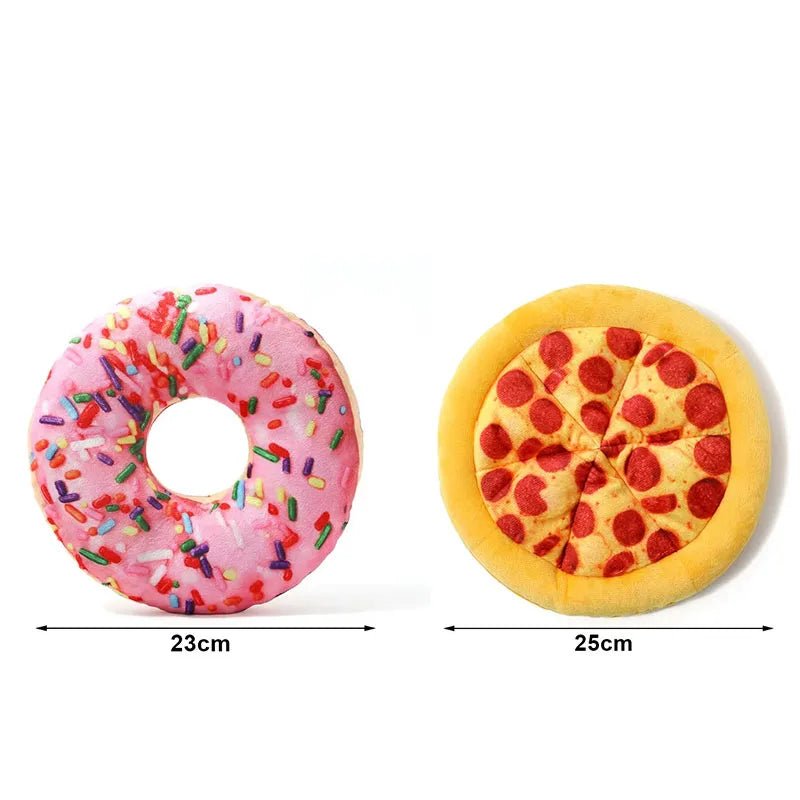 US LOCAL STOCK Hiphoppet Durable Dog Toys with Built-in Squeakers Featuring Plush Pizza and Donut Designs for Chewers - Cozy & Co. Market