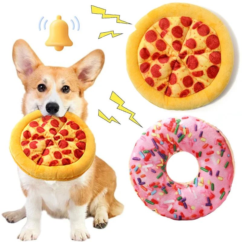 US LOCAL STOCK Hiphoppet Durable Dog Toys with Built-in Squeakers Featuring Plush Pizza and Donut Designs for Chewers - Cozy & Co. Market