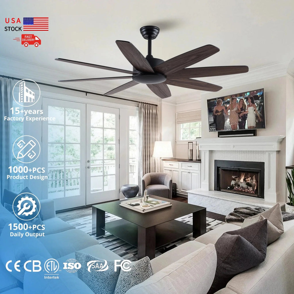 USA in Stock 52 Inch Modern 8 Wood Blades Quiet DC Motor Living Room Ceiling Fan with Light - Cozy & Co. Market
