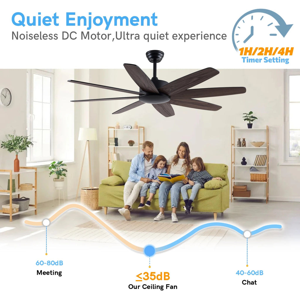 USA in Stock 52 Inch Modern 8 Wood Blades Quiet DC Motor Living Room Ceiling Fan with Light - Cozy & Co. Market