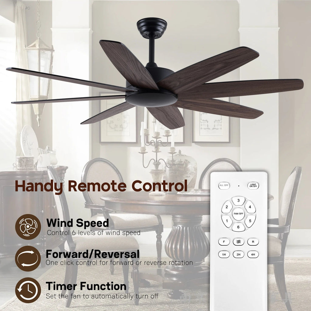 USA in Stock 52 Inch Modern 8 Wood Blades Quiet DC Motor Living Room Ceiling Fan with Light - Cozy & Co. Market