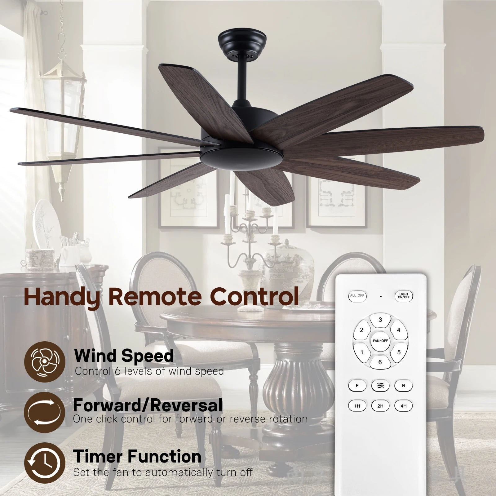 USA in Stock 52 Inch Modern 8 Wood Blades Quiet DC Motor Living Room Ceiling Fan with Light - Cozy & Co. Market