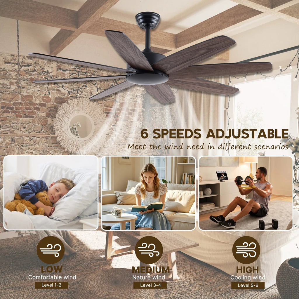 USA in Stock 52 Inch Modern 8 Wood Blades Quiet DC Motor Living Room Ceiling Fan with Light - Cozy & Co. Market