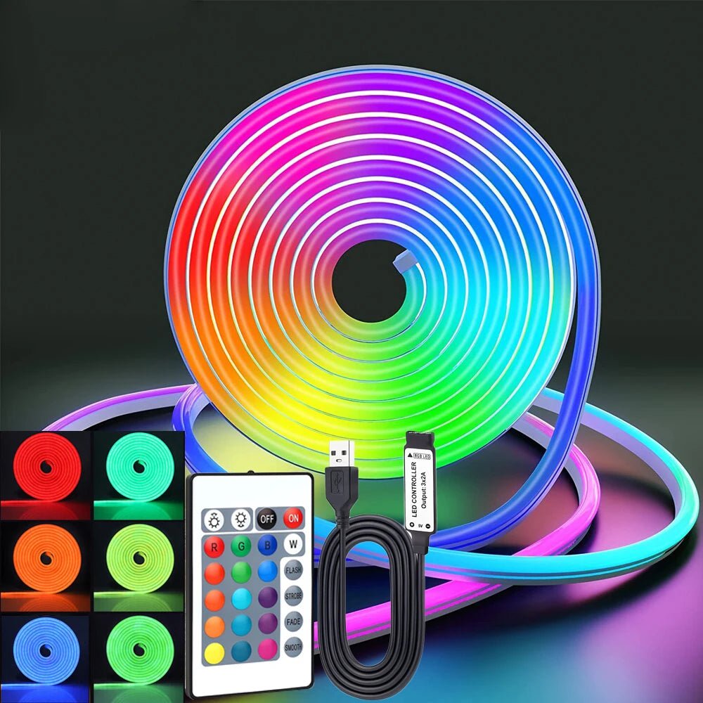 USB RGB LED Neon Rope Lights,Control with Remote,5V Flexible Led Rope Lights,RGB Neon Lights,Gaming Led Neon Strip Lights - Cozy & Co. Market