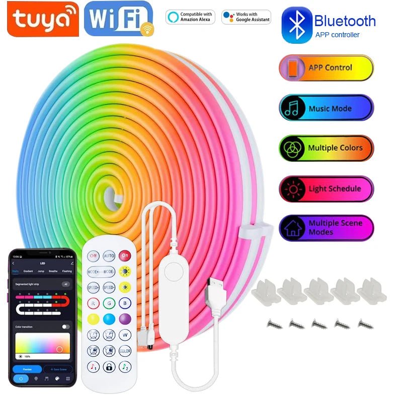 USB RGB Neon LED Strip 1M 2M 3M 5M WiFi 5V RGB Strip Work With Tuya App/Smart Life/Alexa for Game Home Neon Decor Lighting - Cozy & Co. Market