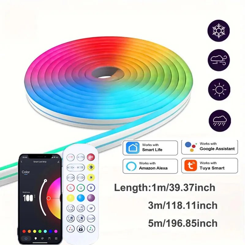 USB RGB Neon LED Strip 1M 2M 3M 5M WiFi 5V RGB Strip Work With Tuya App/Smart Life/Alexa for Game Home Neon Decor Lighting - Cozy & Co. Market