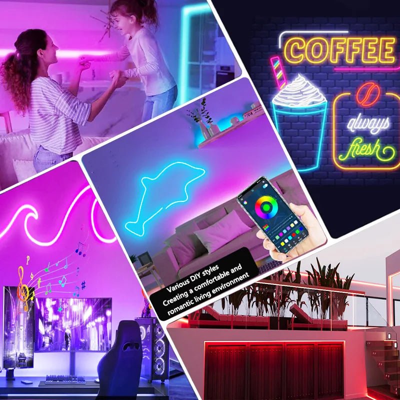 USB RGB Neon LED Strip 1M 2M 3M 5M WiFi 5V RGB Strip Work With Tuya App/Smart Life/Alexa for Game Home Neon Decor Lighting - Cozy & Co. Market