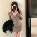 V-neck dress Women's Autumn and Winter New High-end Pleated Hot Girl's Hip Skirt Short Slim-fit Slimming Short Skirt - Cozy & Co. Market