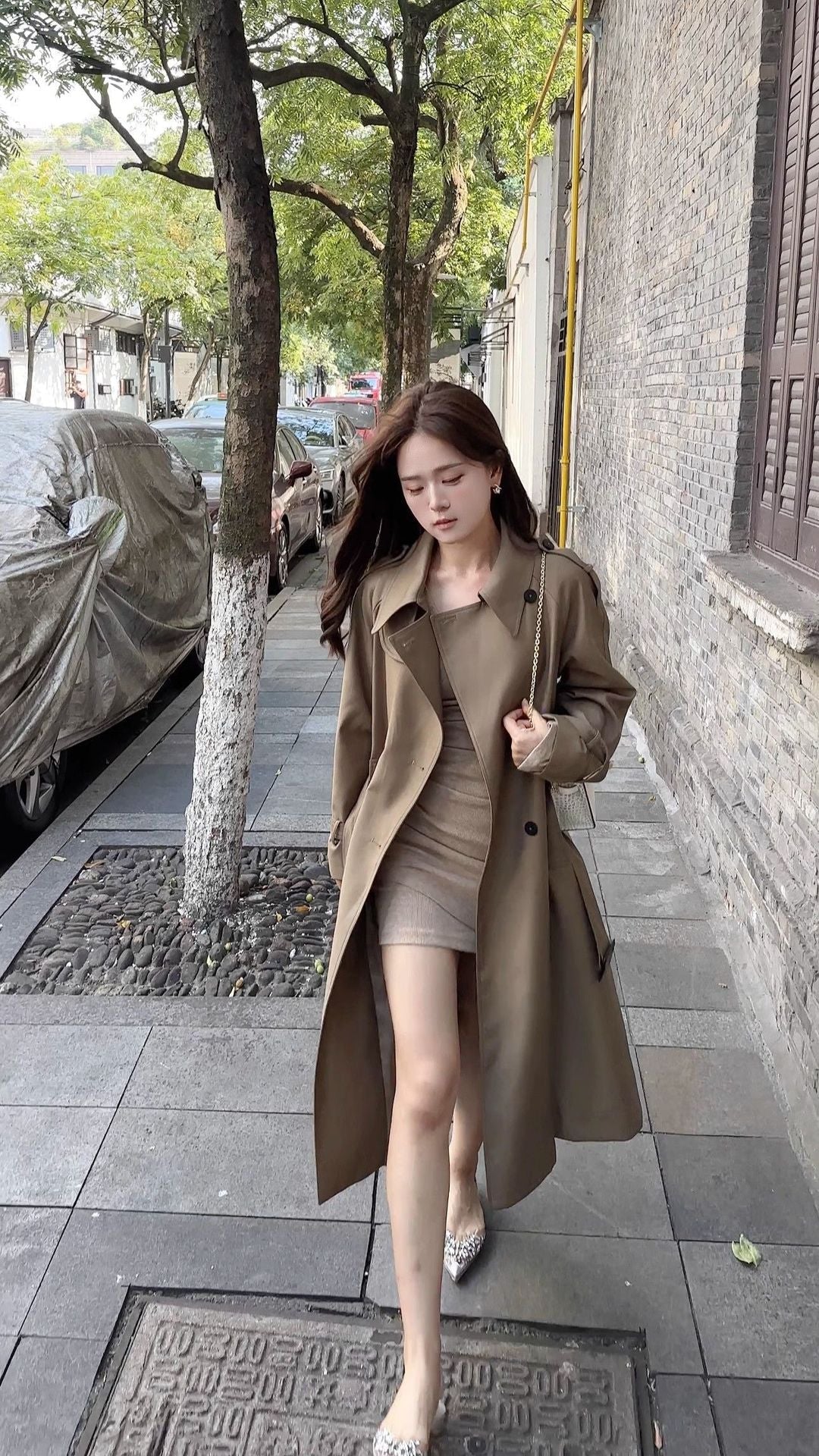 V-Neck fleece-lined Warm dress Women's Autumn and Winter Slim-Fit Slimming Bottoming Skirt Hot Girl Long-Sleeved Skirt - Cozy & Co. Market