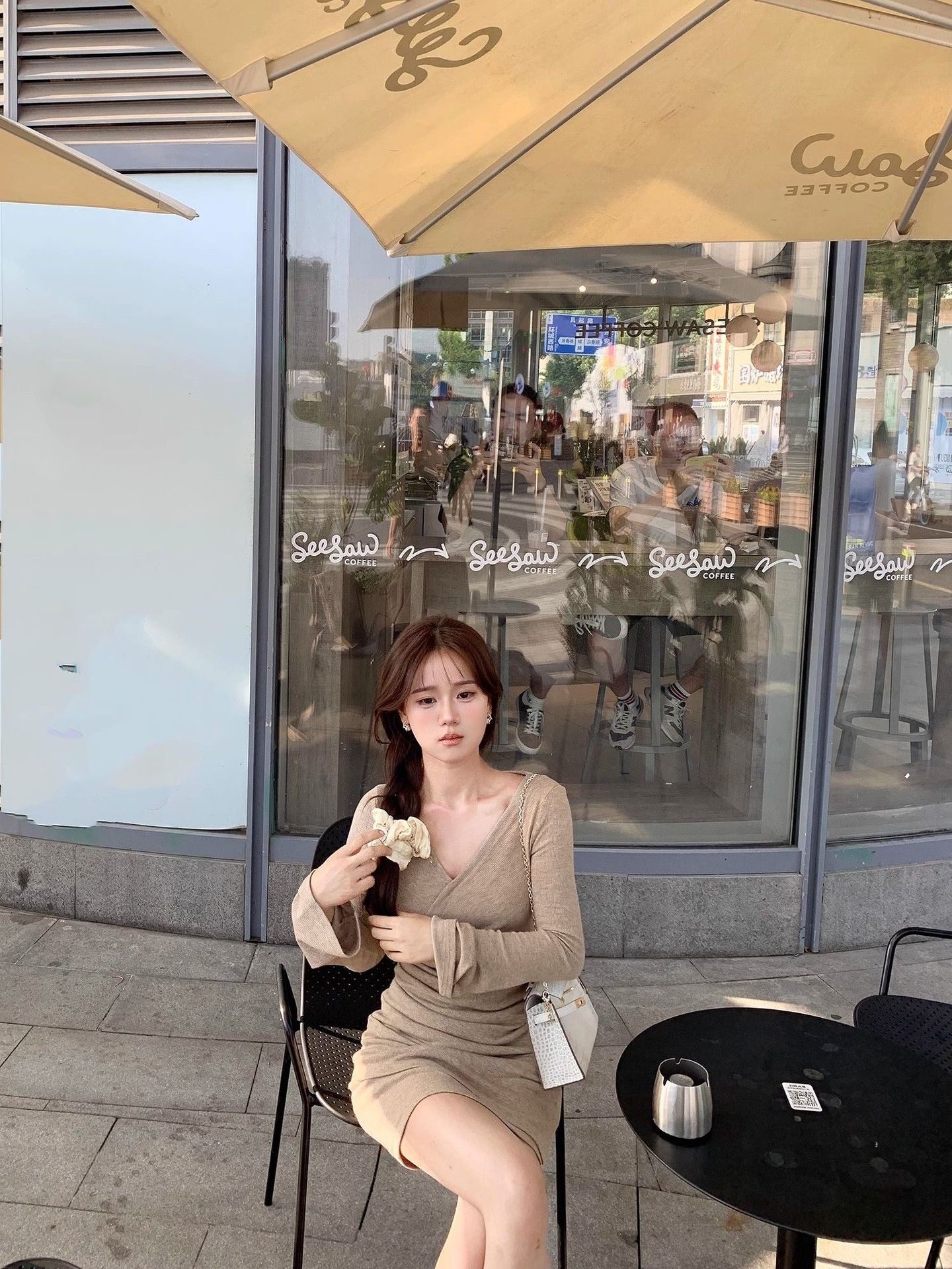 V-Neck fleece-lined Warm dress Women's Autumn and Winter Slim-Fit Slimming Bottoming Skirt Hot Girl Long-Sleeved Skirt - Cozy & Co. Market