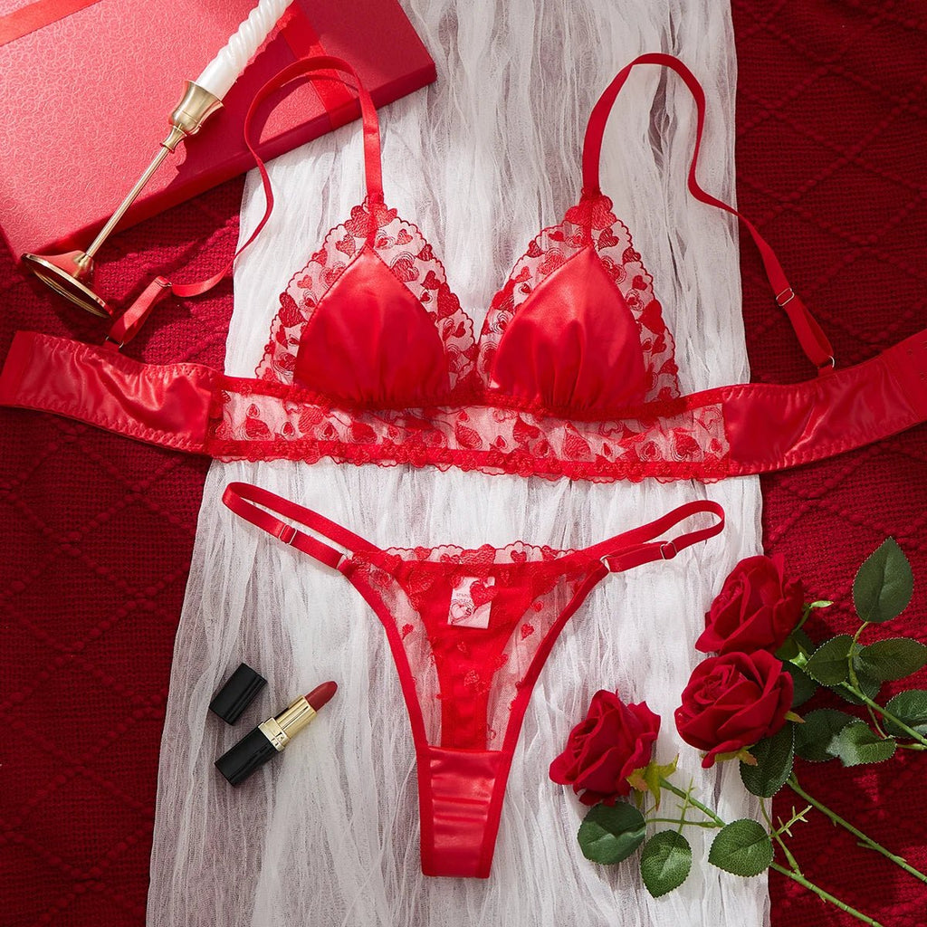 Valentine's Day New Style Sexy Exquisite Romantic Burgundy Lace Embroidery Adjustable Women's Lingerie Set - Cozy & Co. Market