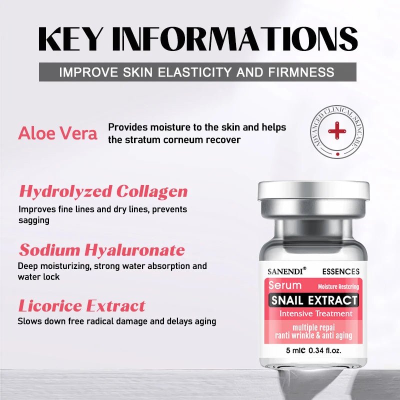 Vitamin C Hyaluronic acid Six Peptide Snail Mucin Facial Serum for Skin Care Apply Dr.Pen ACNE Solution Moisturizing 10Vials - Cozy & Co. Market