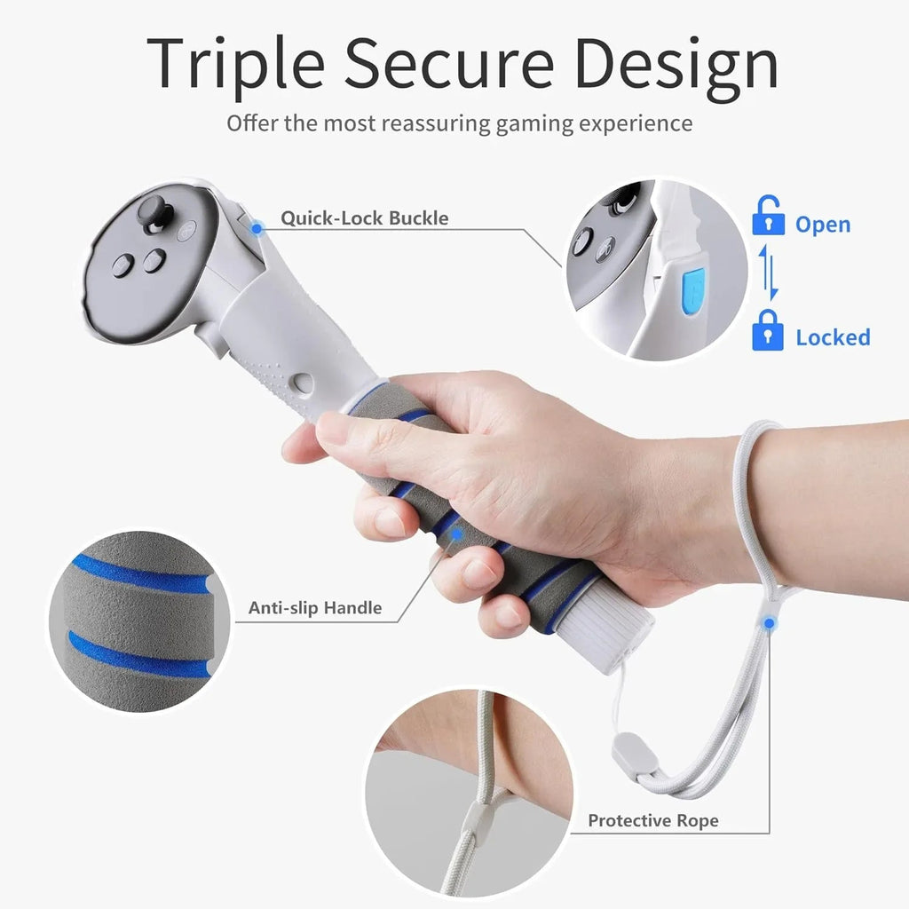 VR Games Handle For Meta Quest 3/Quest 3S Controller Long Arms Grips Playing Baseball Beat Saber Enhance VR Gaming Accessories - Cozy & Co. Market