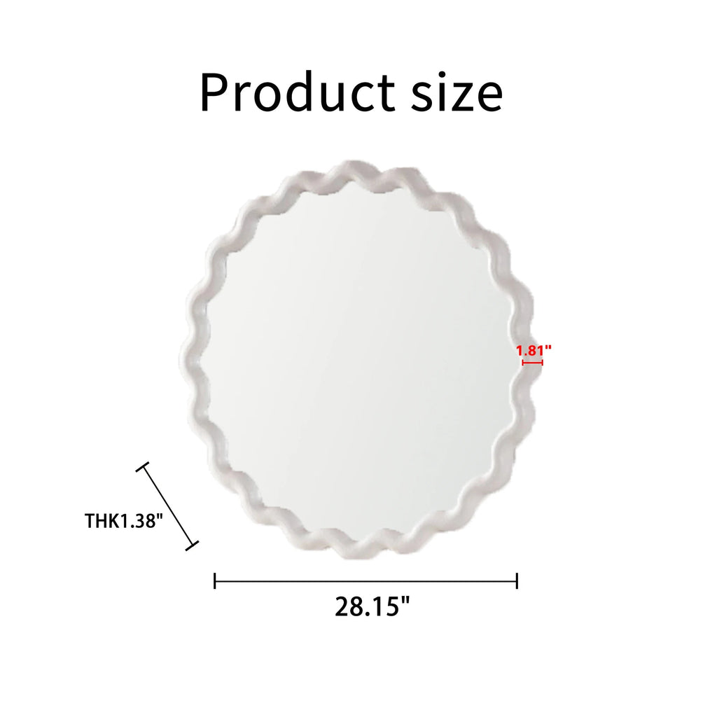 White Scalloped Round Wall Mirror, Wavy Frame for Living Room/Bedroom/Bathroom Decor - Cozy & Co. Market