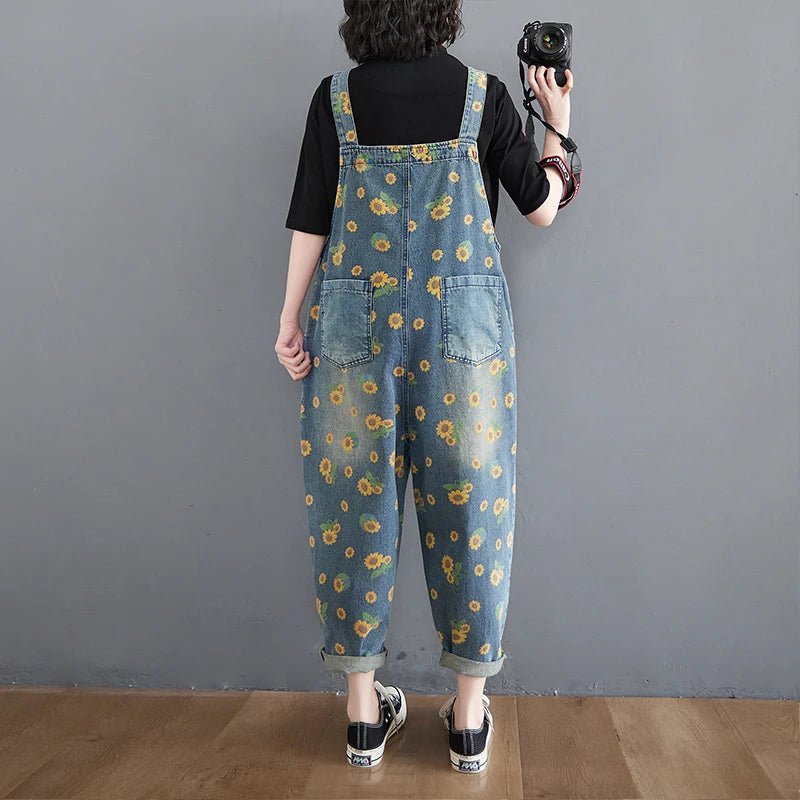 Wholesale Retro Art and Age Reduction Printing Denim Straps for Women Spring and Autumn 2026 New Large Skinny Jumpsuit - Cozy & Co. Market