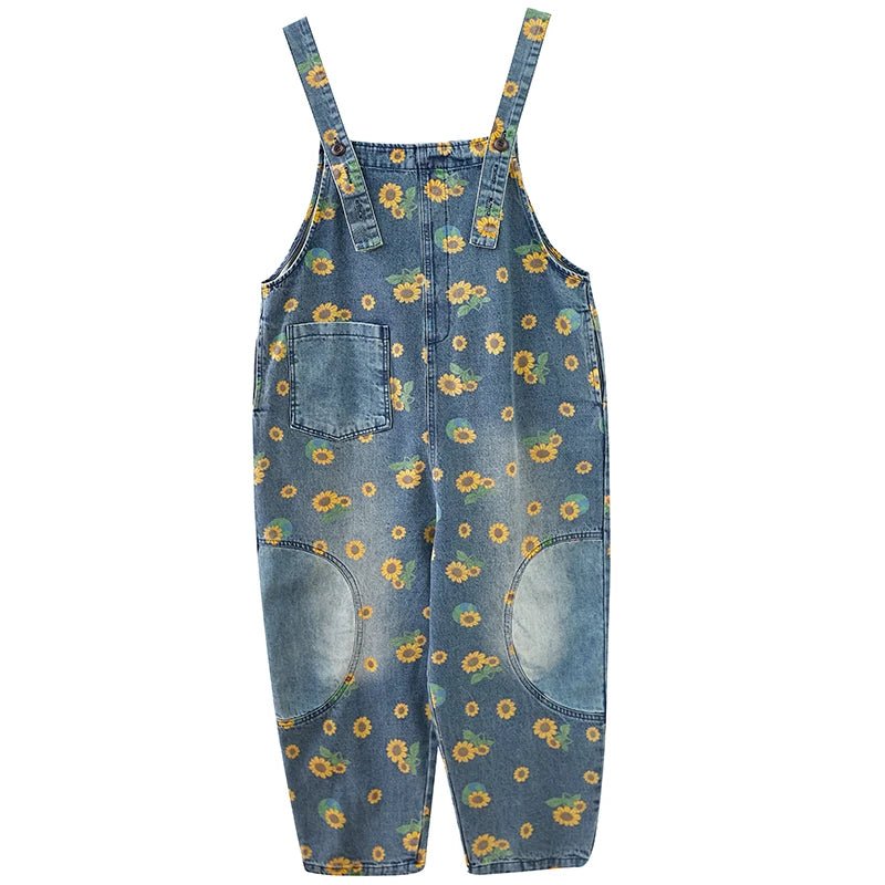 Wholesale Retro Art and Age Reduction Printing Denim Straps for Women Spring and Autumn 2026 New Large Skinny Jumpsuit - Cozy & Co. Market
