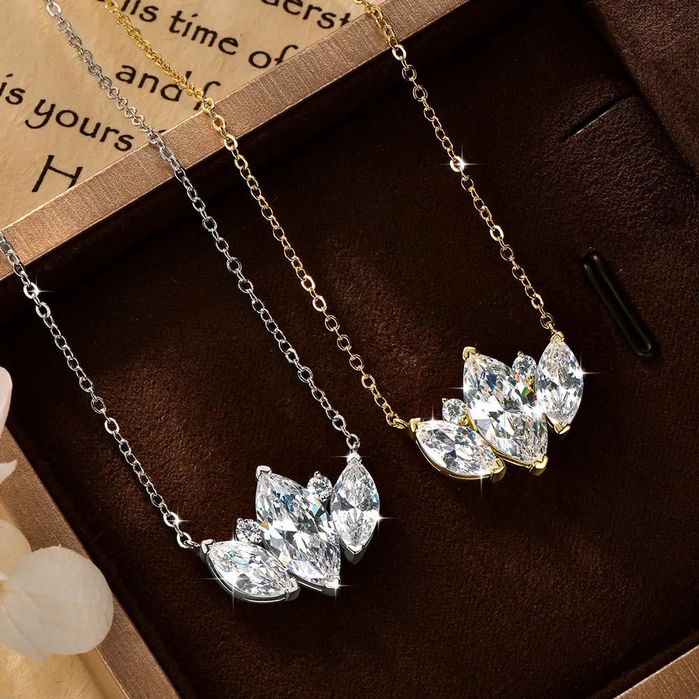 Wholesale Trendy Olive Leaf Shiny Gold Plated Marquise Round Cubic Zirconia V-Neck Collarbone Chain Pendant Necklace for Women - Cozy & Co. Market
