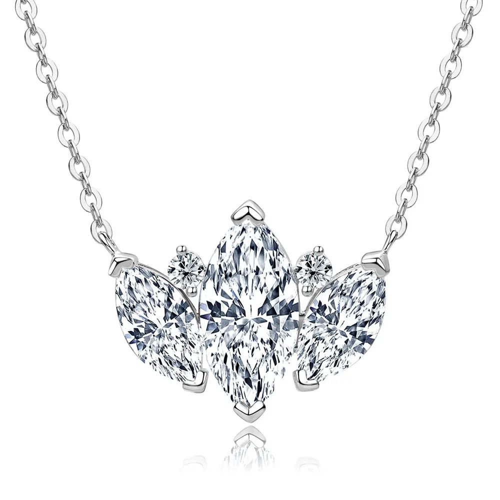 Wholesale Trendy Olive Leaf Shiny Gold Plated Marquise Round Cubic Zirconia V-Neck Collarbone Chain Pendant Necklace for Women - Cozy & Co. Market