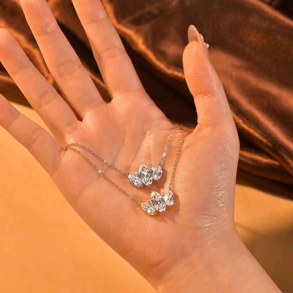 Wholesale Trendy Olive Leaf Shiny Gold Plated Marquise Round Cubic Zirconia V-Neck Collarbone Chain Pendant Necklace for Women - Cozy & Co. Market