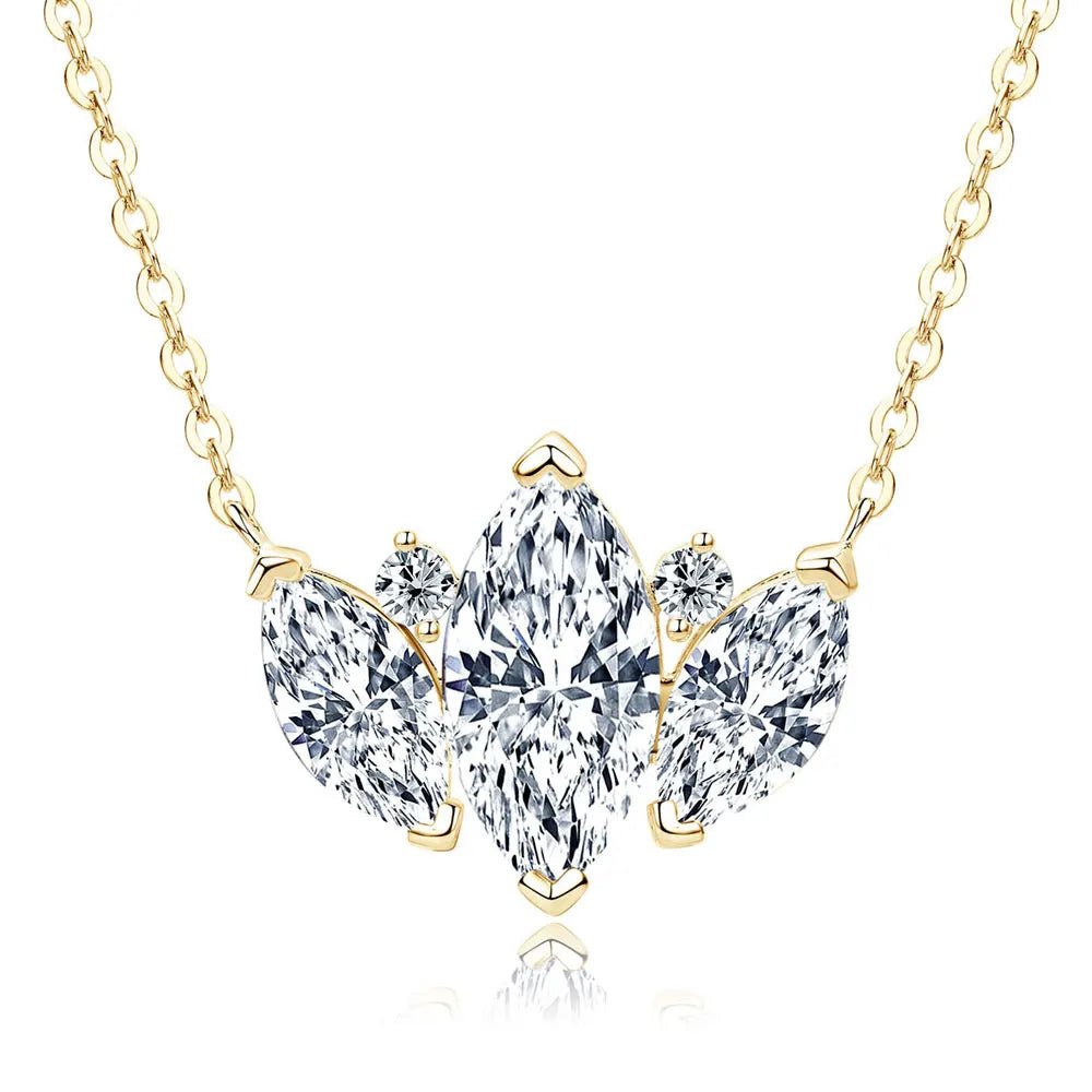 Wholesale Trendy Olive Leaf Shiny Gold Plated Marquise Round Cubic Zirconia V-Neck Collarbone Chain Pendant Necklace for Women - Cozy & Co. Market