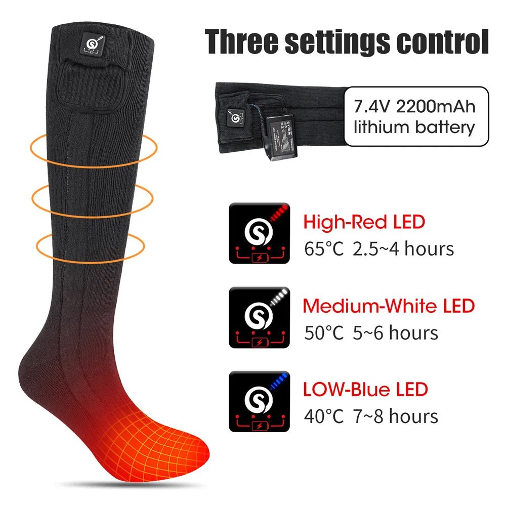 Winter 7.4V 2200MAH Breathable Men Athletic Crew Sports Socks Rechargeable Battery Heated Socks - Cozy & Co. Market