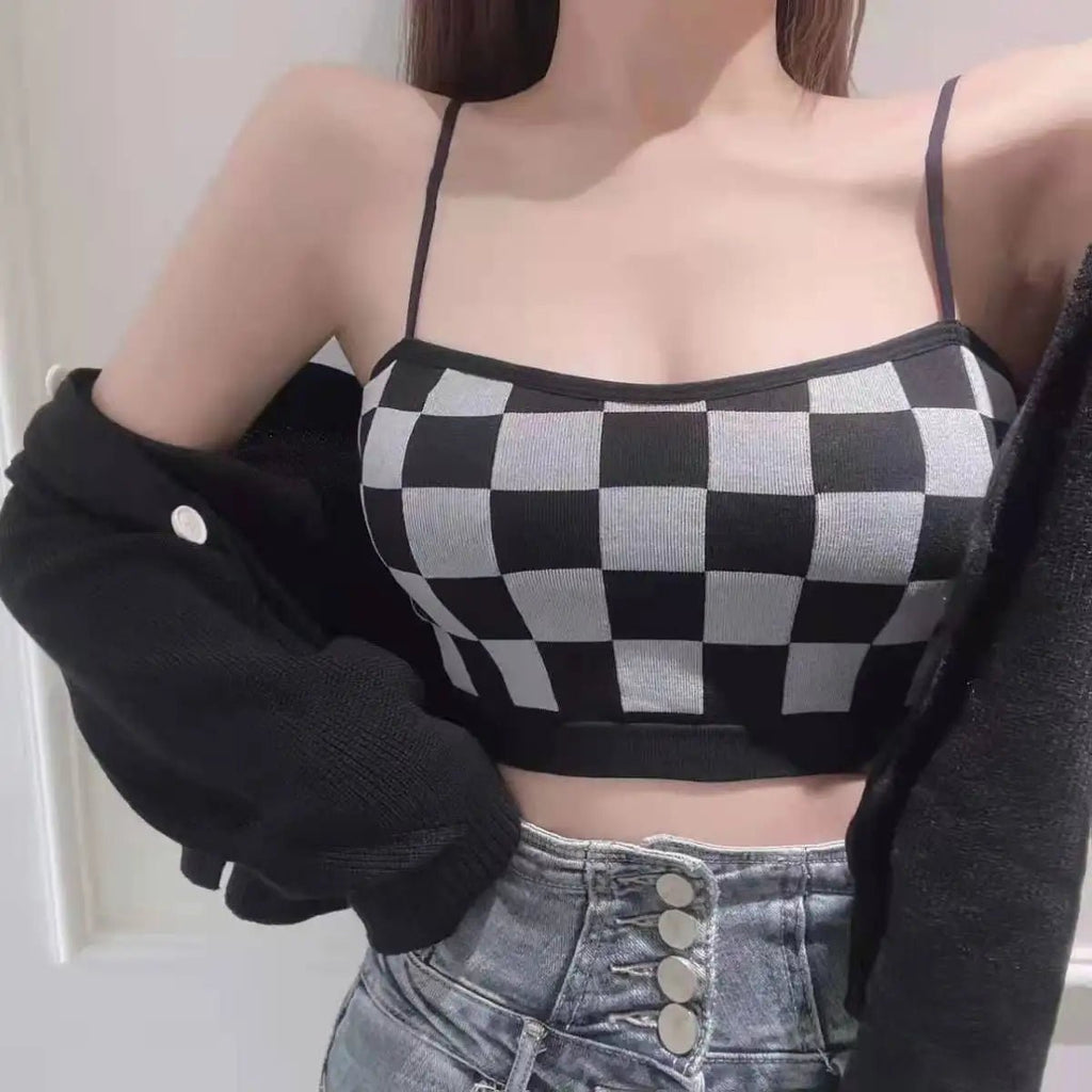 Women Summer Shoulder Vest Plaid Strap Tops Short Style Clothes Ladies Bra Seamless Crop Tops Casual Vest - Cozy & Co. Market
