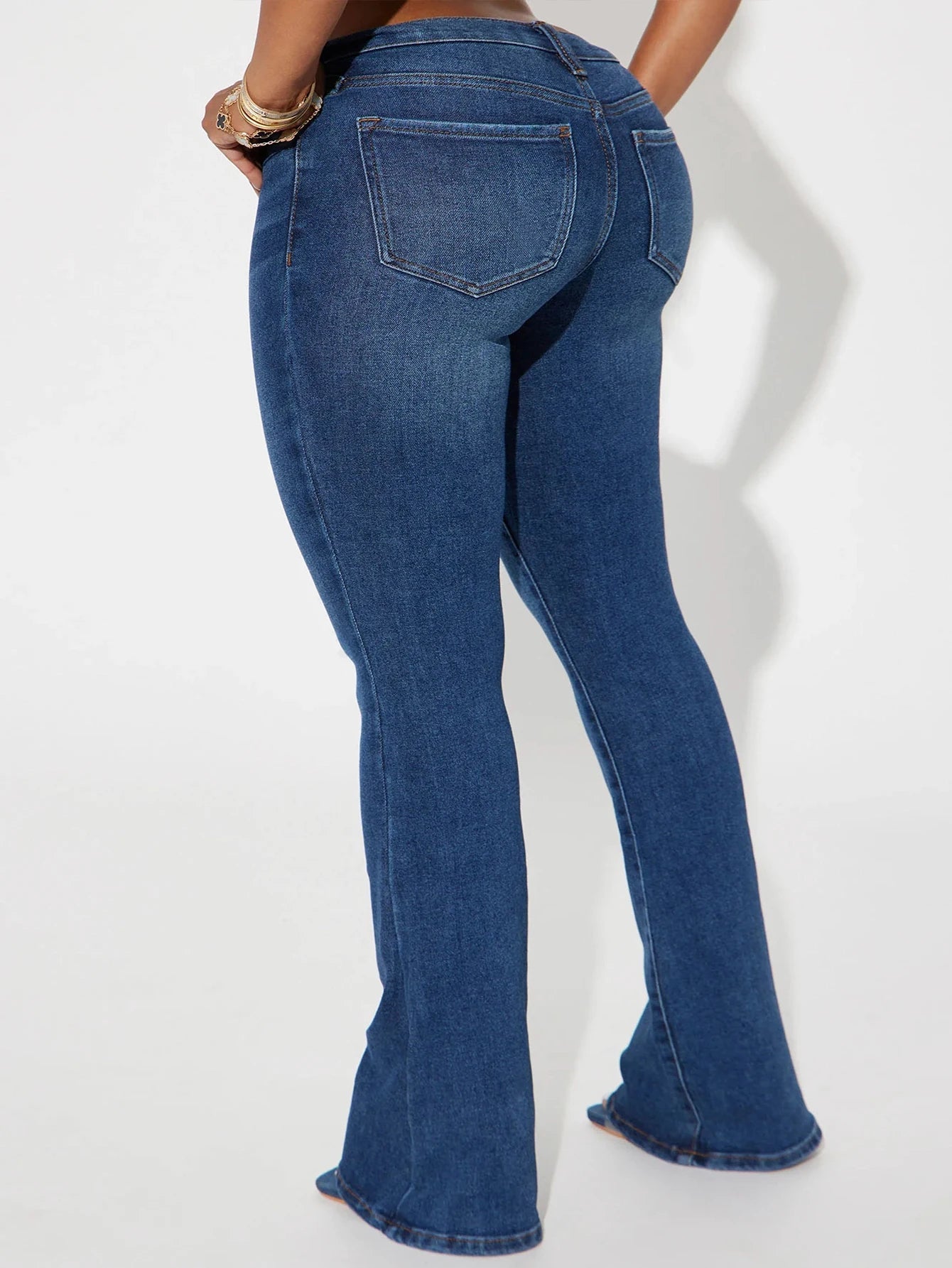 Women's Dark Blue Vintage Jeans High Waist Wide Leg Flared Pants Slim Flare Casual Style Denim Button for Spring Plus Size - Cozy & Co. Market