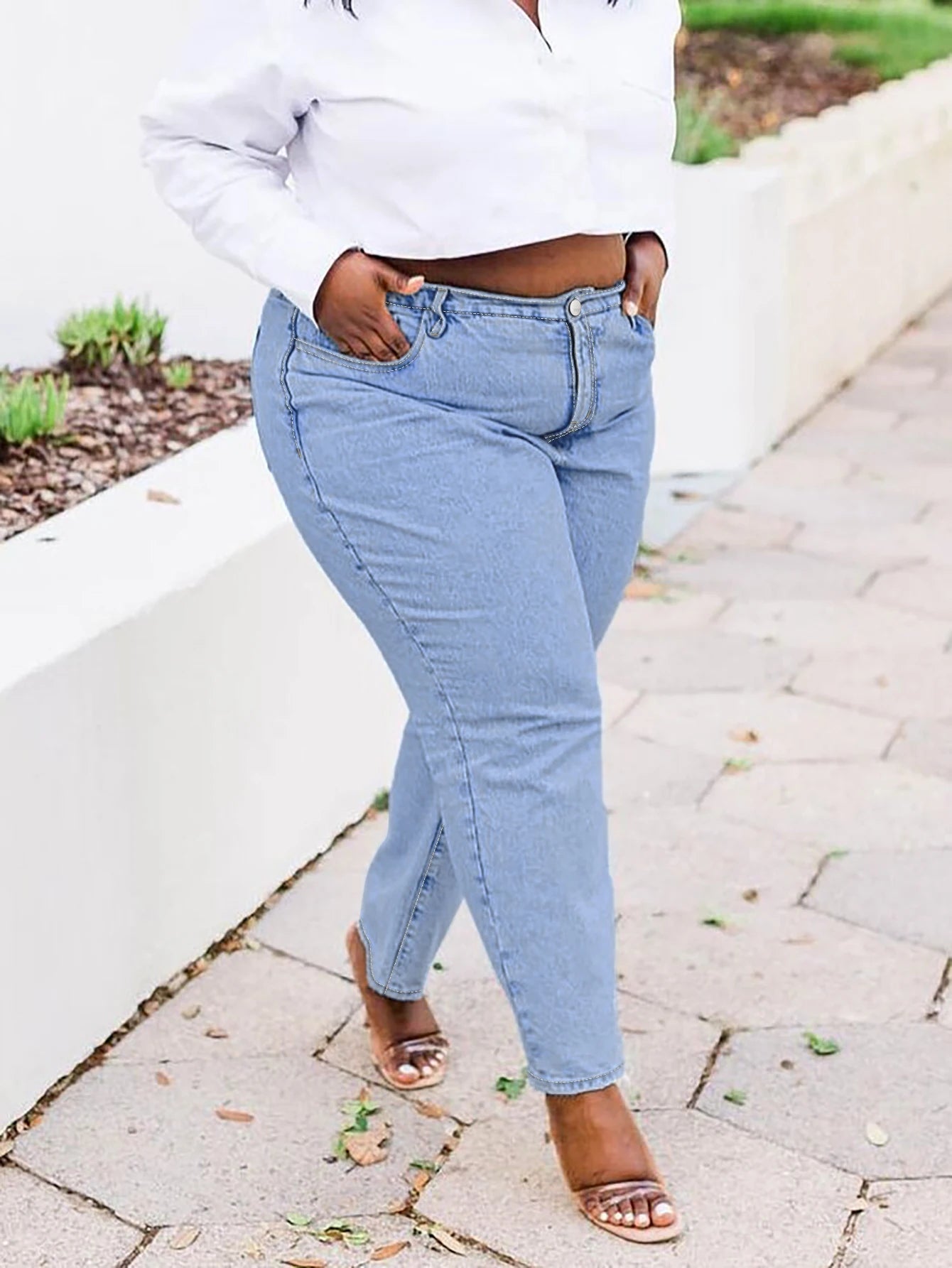 Women's High Waist Casual Jeans 2025 Full-Length Light Blue Denim Hand-Drawn Vintage Style Straight-leg Pants Cotton Selvage - Cozy & Co. Market