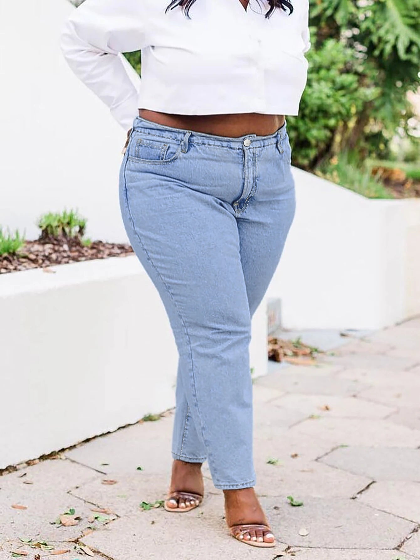 Women's High Waist Casual Jeans 2025 Full-Length Light Blue Denim Hand-Drawn Vintage Style Straight-leg Pants Cotton Selvage - Cozy & Co. Market