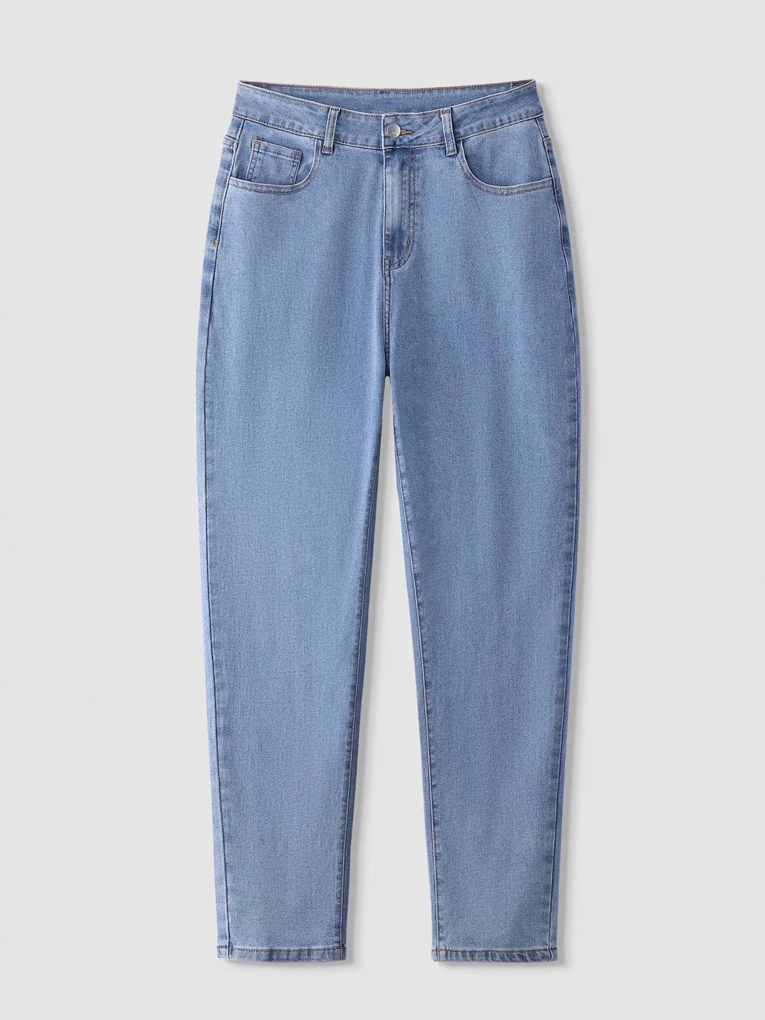 Women's High Waist Casual Jeans 2025 Full-Length Light Blue Denim Hand-Drawn Vintage Style Straight-leg Pants Cotton Selvage - Cozy & Co. Market
