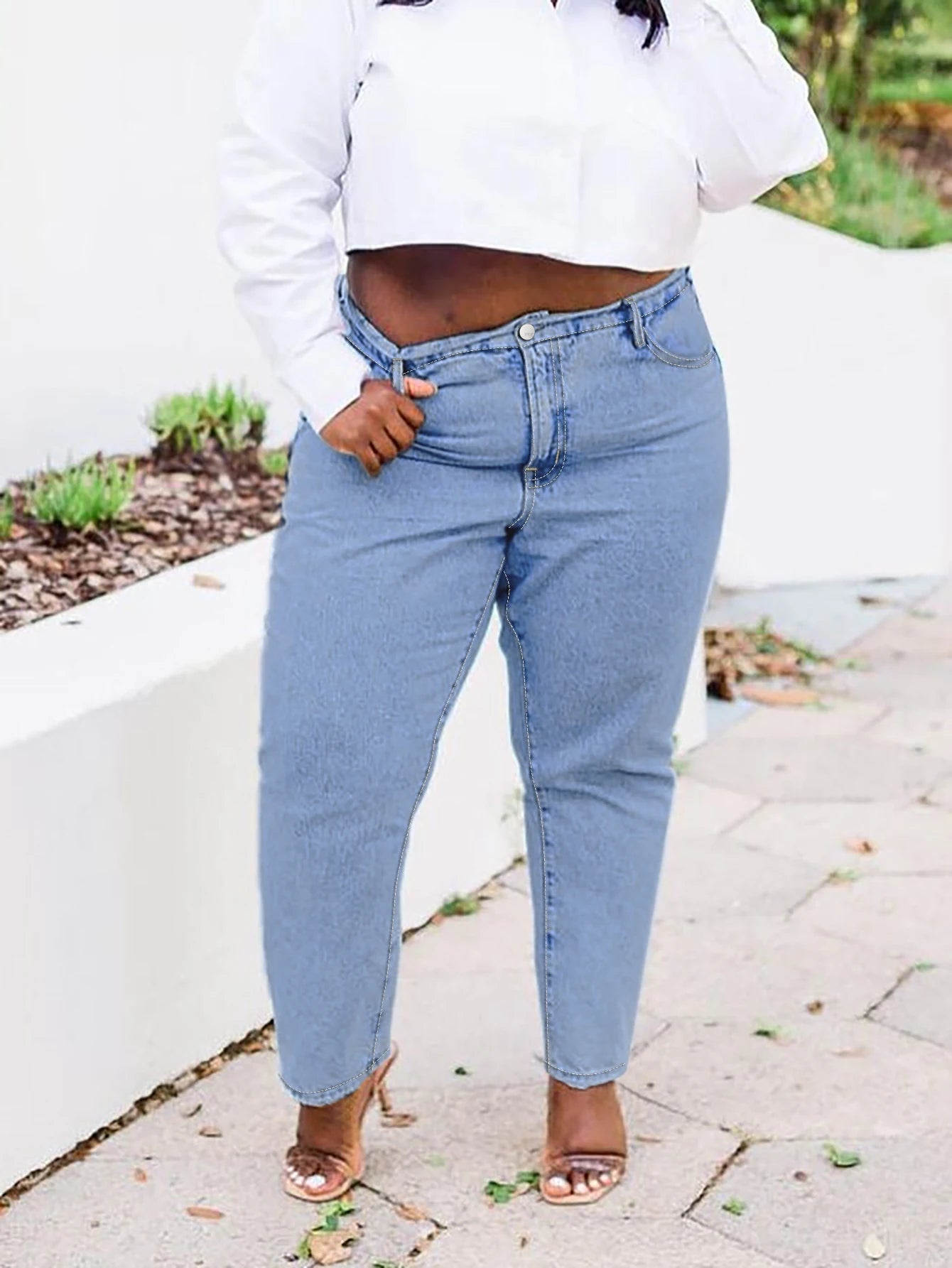 Women's High Waist Casual Jeans 2025 Full-Length Light Blue Denim Hand-Drawn Vintage Style Straight-leg Pants Cotton Selvage - Cozy & Co. Market