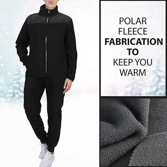 Women's Winter Casual 2-Piece Solid Fashion Sweater Jogger Woven Polar Fleece Full-Length 100% Polyester Daily Wear Matching Set - Cozy & Co. Market