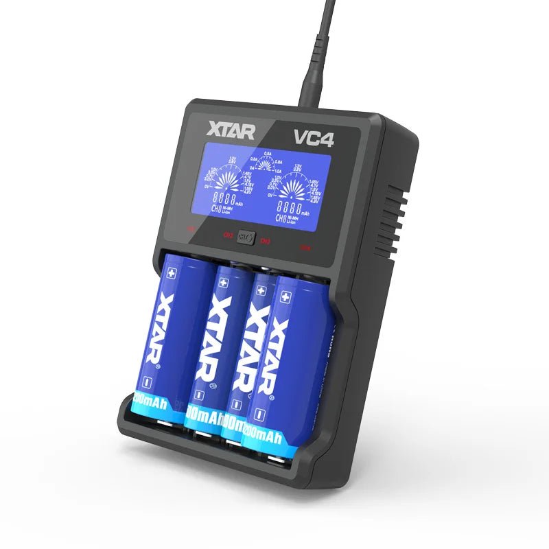XTAR VC4 4 Slots 5V 2.1A LCD Display DC USB Input AA AAA Nimh D Size and Li-ion 18650 26650 Rechargeable Battery Charger - Cozy & Co. Market