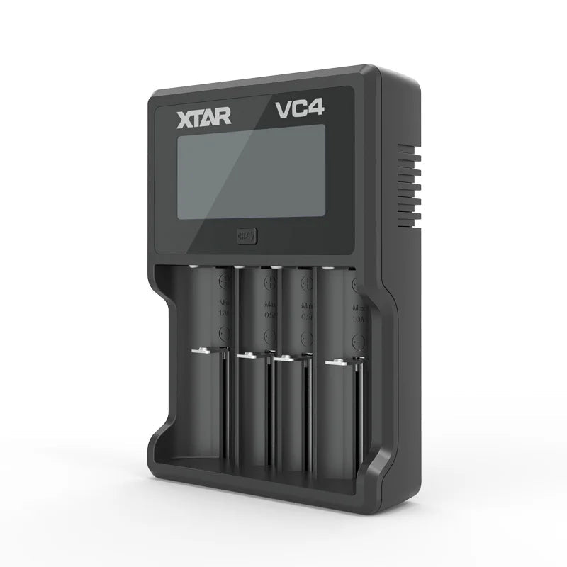 XTAR VC4 4 Slots 5V 2.1A LCD Display DC USB Input AA AAA Nimh D Size and Li-ion 18650 26650 Rechargeable Battery Charger - Cozy & Co. Market