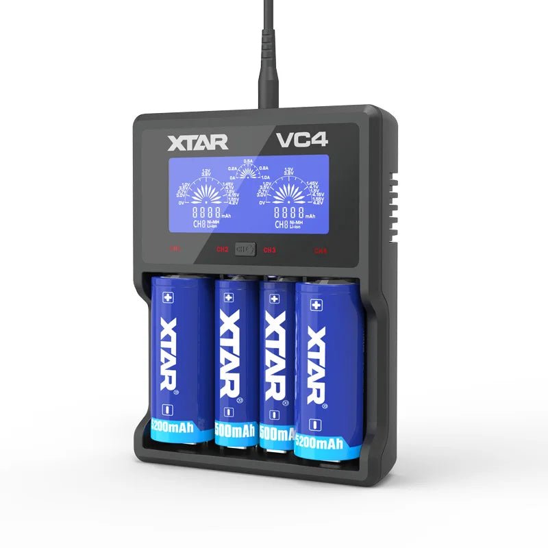 XTAR VC4 4 Slots 5V 2.1A LCD Display DC USB Input AA AAA Nimh D Size and Li-ion 18650 26650 Rechargeable Battery Charger - Cozy & Co. Market